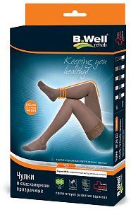 B.Well Чулки Jw-222 140D р.2, 2 класс компрессии, Черные с ажурным верхом