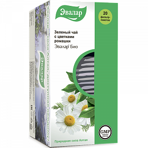 Чай Эвалар Био Зеленый с цветками ромашки фильтр-пакетики 20 шт.