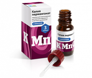 Калия перманганат порошок для приготовления раствора для местного и наружного применения флакон с лопаткой 3 г
